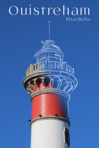 Montage photo du phare de Ouistreham dont une partie du phare est dessinée