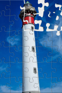Montage photo du phare de Ouistreham sous forme de puzzle