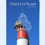 Montage photo du phare de Ouistreham dont une partie du phare est dessinée